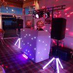 Beano Disco wedding set up with red and purple lights